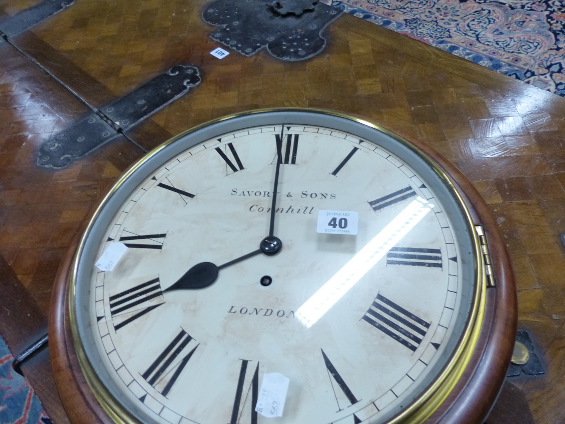 A 19th.C.MAHOGANY CASED DIAL WALL CLOCK WITH PAINTED 12" DIAL SIGNED SAVORY & SONS, CORNHILL, - Image 4 of 27