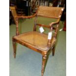 A PAIR OF 19th.C.CANE SEAT AND BACK REGENCY STYLE PAINTED ARMCHAIRS.
