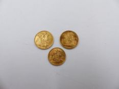 TWO FULL SOVEREIGNS DATED 1905 AND 1910 TOGETHER WITH A HALF SOVEREIGN MINTED IN SYDNEY DATED 1915.