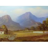 DANTE VAN NIEKERK (20th.C.) SOUTH AFRICAN LANDSCAPE, SIGNED OIL ON BOARD. 60 x 90cms.