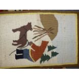 A VINTAGE GRENFELL LABRADOR INDUSTRIES WOOLWORK MAT DEPICTING AN INNUIT FIGURE WITH A DOG, COMPANY