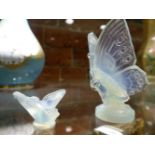 A SABINO OPALESCENT MOULDED GLASS FIGURE OF A BUTTERFLY (H.7.5cms) AND ANOTHER OF A SMALL BIRD, BOTH