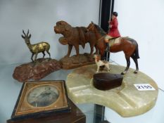 A BLACK FOREST CARVED ST. BERNARD DOG, A COFFIN FORM SNUFF BOX,ETC.