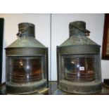 A PAIR OF ANTIQUE SHIP'S COPPER LANTERNS LABELLED PORT AND STARBOARD.MAKER'S PLATE WM.WEBSTER &