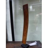 AN ANTIQUE CHINESE IVORY HU TABLET ON CONFORMING MUSEUM STAND. HEIGHT 38cms.