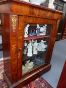 A VICTORIAN MARQUETRY INLAID WALNUT ORMOLU MOUNTED PIER CABINET, GLAZED DOOR ENCLOSING SHELVES, ON