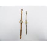 A 9ct GOLD LADIES MANUAL WOUND BRACELET WATCH APPROXIMATE WEIGHT 22.4grms, TOGETHER WITH A LADIES