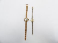 A 9ct GOLD LADIES MANUAL WOUND BRACELET WATCH APPROXIMATE WEIGHT 22.4grms, TOGETHER WITH A LADIES