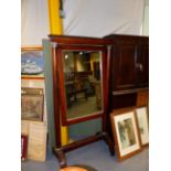 A 19th.C.FRENCH EMPIRE STYLE MAHOGANY CHEVAL MIRROR, COLUMN SUPPORTS RESTING ON A CENTRAL