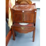 A GEORGIAN MAHOGANY AND SATINWOOD BANDED TRAY TOP NIGHTSTAND. W.51.5 x H.79cms.