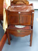 A GEORGIAN MAHOGANY AND SATINWOOD BANDED TRAY TOP NIGHTSTAND. W.51.5 x H.79cms.