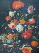 DUTCH SCHOOL. A STILL LIFE OF FLOWERS WITH A DELFT BOWL,ETC. OIL ON CANVAS. 64 x 51cms.