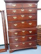 A GEO.III.MAHOGANY CHEST ON CHEST OF TWO SHORT OVER SIX LONG GRADUATED DRAWERS. W.103 x H.173cms.