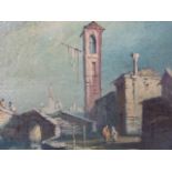 ITALIAN SCHOOL. A CAPRICCIO VENETIAN VIEW, OIL ON CANVAS, UNFRAMED. 18 x 24cms.