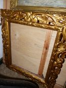 A CARVED GILTWOOD ITALIANATE FRAME, REBATE 47.4 x 41cms.