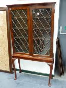 A 19th.C.ASTRAGAL GLAZED HARDWOOD CABINET ON ASSOCIATED CABRIOLE LEG STAND. W.93 x H.170cms.