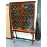 A 19th.C.ASTRAGAL GLAZED HARDWOOD CABINET ON ASSOCIATED CABRIOLE LEG STAND. W.93 x H.170cms.