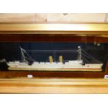 A VINTAGE SILKWORK PANEL OF THE HOSPITAL SHIP H.M.S.CHINA WITH RELATED HISTORY VERSO. 17 x 54cms