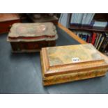 TWO ANTIQUE ITALIAN FLORAL DECORATED DRESSER BOXES, BOTH OFSHAPED FORM, LARGEST. W.29cms.