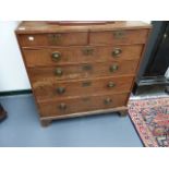 AN EARLY 19th.C.OAK CHEST OF TWO SHORT AND FOUR LONG GRADUATED DRAWERS. W.91cms.