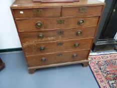 AN EARLY 19th.C.OAK CHEST OF TWO SHORT AND FOUR LONG GRADUATED DRAWERS. W.91cms.