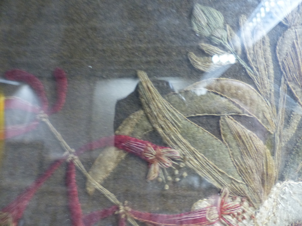 A PAIR OF ANTIQUE FELT AND SILWORK PICTURES OF STILL LIFE SUBJECTS, ONE OF FLOWERS IN A BASKET, - Image 15 of 43