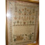 AN EARLY 19th.C.VERSE AND SCENIC SAMPLER BY MARY STANLEY 1826, TIERS OF FLOWERING PLANTS WITH