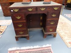 A GEO.III.MAHOGANY KNEEHOLE WRITING DESK. W.91cms.