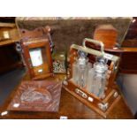 A LATE VICTORIAN TWO BOTTLE TANTALUS, A SMOKER'S CABINET,ETC.