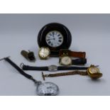 AN ASSORTMENT OF TIMEPIECES TO INCLUDE AN OMEGA MILITARY POCKET WATCH, A FURTHER POCKET WATCH