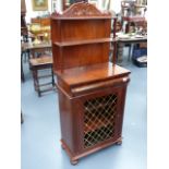 A WM.IV.MAHOGANY SMALL CHIFFONIER WITH TWO TIER RAISED GALLERY OVER FRIEZE DRAWER AND LATTICE