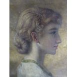 ENGLISH PRE RAPHAELITE SCHOOL. TWO PORTRAITS OF CLASSICAL BEAUTIES, OIL ON CANVAS. 37 x 31cms. (2)