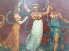 18th/19th.C.CONTINENTAL SCHOOL. CLASSICAL MAIDENS DANCING, OIL ON COPPER. 18 x 44cms.