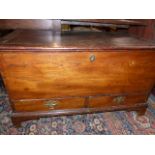 AN 18th/19th.C.ELM BLANKET CHEST WITH TWO DRAWERS RAISED ON BRACKET FEET. W.105cms.