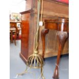 TWO VINTAGE ADJUSTABLE LATE VICTORIAN FLOOR LAMPS, AN ART NOUVEAU WROUGHT IRON EXAMPLE AND ANOTHER