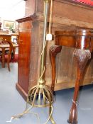 TWO VINTAGE ADJUSTABLE LATE VICTORIAN FLOOR LAMPS, AN ART NOUVEAU WROUGHT IRON EXAMPLE AND ANOTHER