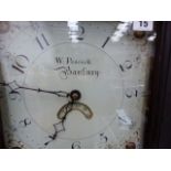 AN 18th.C.PAINTED PINE CASED 30 HOUR LONG CASE CLOCK WITH 11" PAINTED DIAL SIGNED W.PEACOCK,