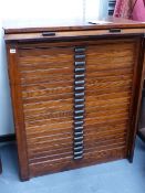 A GOOD QUALITY OAK PRINTERS CHEST BY STEPHENSON, BLAKE & Co. WITH SIDE LOCKING BARS AND TWENTY
