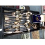 A QUANTITY OF SILVER SPOONS, ETC.