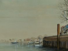 KEN MESSER (1935-) A THAMES VIEW, SIGNED WATERCOLOUR 18 x 36.5cms AND A COLOUR PRINT BY THE SAME