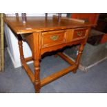 AN 18th/19th.C.COUNTRY PINE STRETCHER BASED SIDE TABLE WITH PANEL FRONT FRIEZE DRAWER. W.88cms.