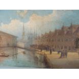 19th.C.CONTINENTAL SCHOOL. CANAL SCENE, SIGNED INDISTINCTLY, LOCATED VIENNA AND DATED 1877, OIL ON