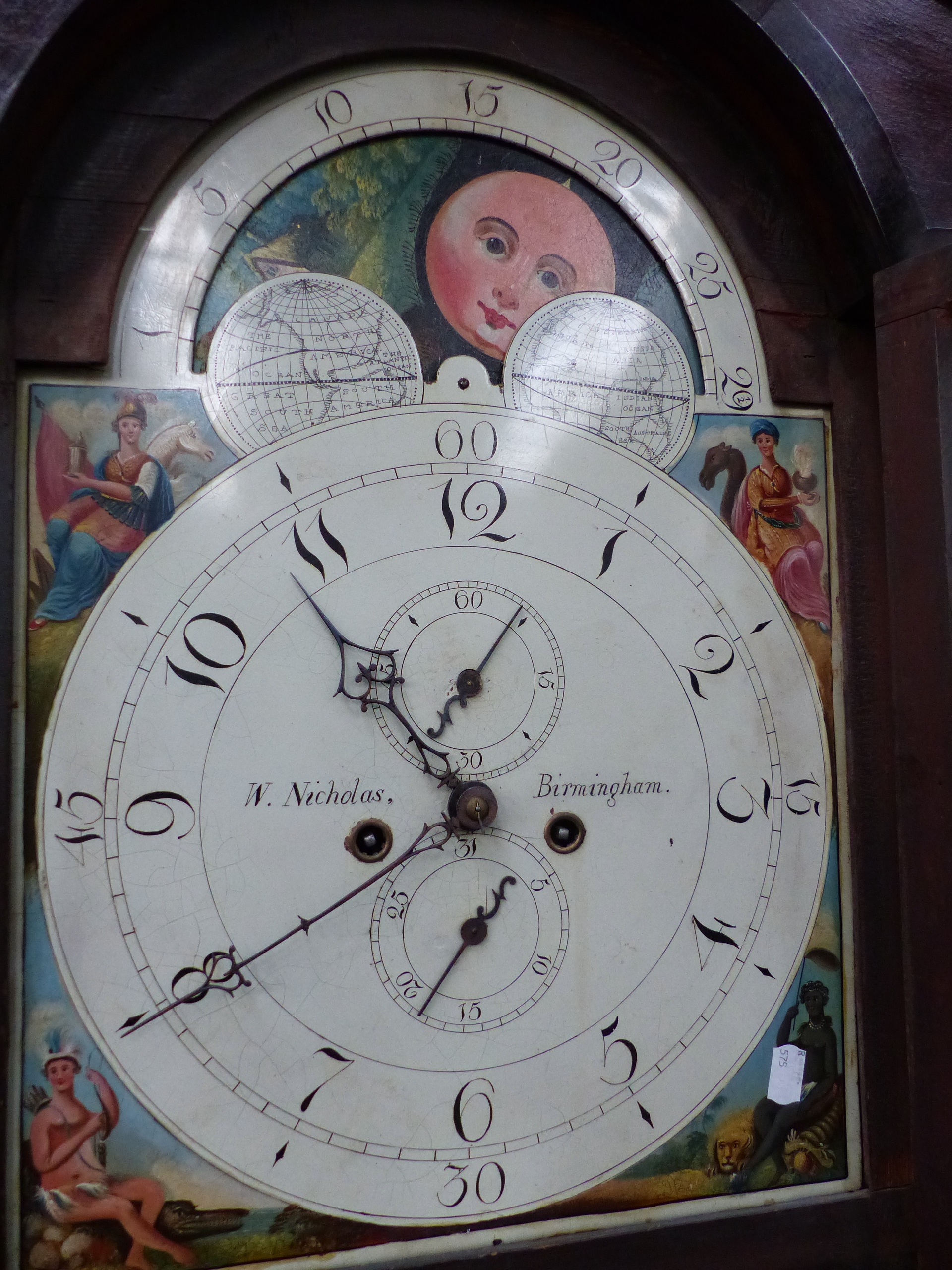 A LATE GEORGIAN OAK CASED EIGHT DAY LONG CASE CLOCK. 13.5" PAINTED ARCH TOP DIAL WITH MOON PHASE AND - Image 2 of 10