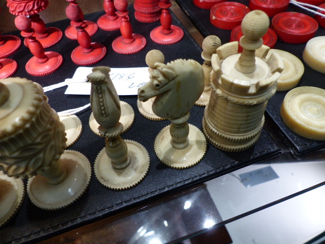 THREE ANTIQUE CARVED AND STAINED IVORY AND BONE BOARD GAME PIECES, TWO CHESS SETS AND A SET OF - Image 9 of 86