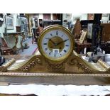 A VICTORIAN LARGE GILT BRONZE CASED MANTLE CLOCK WITH TWO TRAIN FRENCH MOVEMENT SIGNED SAMUEL MARTI.