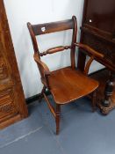 TWO VICTORIAN OXFORD ARMCHAIRS AND TWO SIMILAR SIDE CHAIRS.