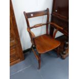 TWO VICTORIAN OXFORD ARMCHAIRS AND TWO SIMILAR SIDE CHAIRS.