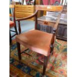 THREE 19th.C.INLAID MAHOGANY REGENCY STYLE DINING CHAIRS, A PAIR AND A SIMILAR ARMCHAIR.