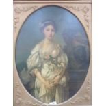 19th.C.CONTINENTAL SCHOOL. AN OVAL PORTRAIT OF A YOUNG LADY BY CLASSICAL STATUARY. SIGNED AND