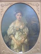 19th.C.CONTINENTAL SCHOOL. AN OVAL PORTRAIT OF A YOUNG LADY BY CLASSICAL STATUARY. SIGNED AND